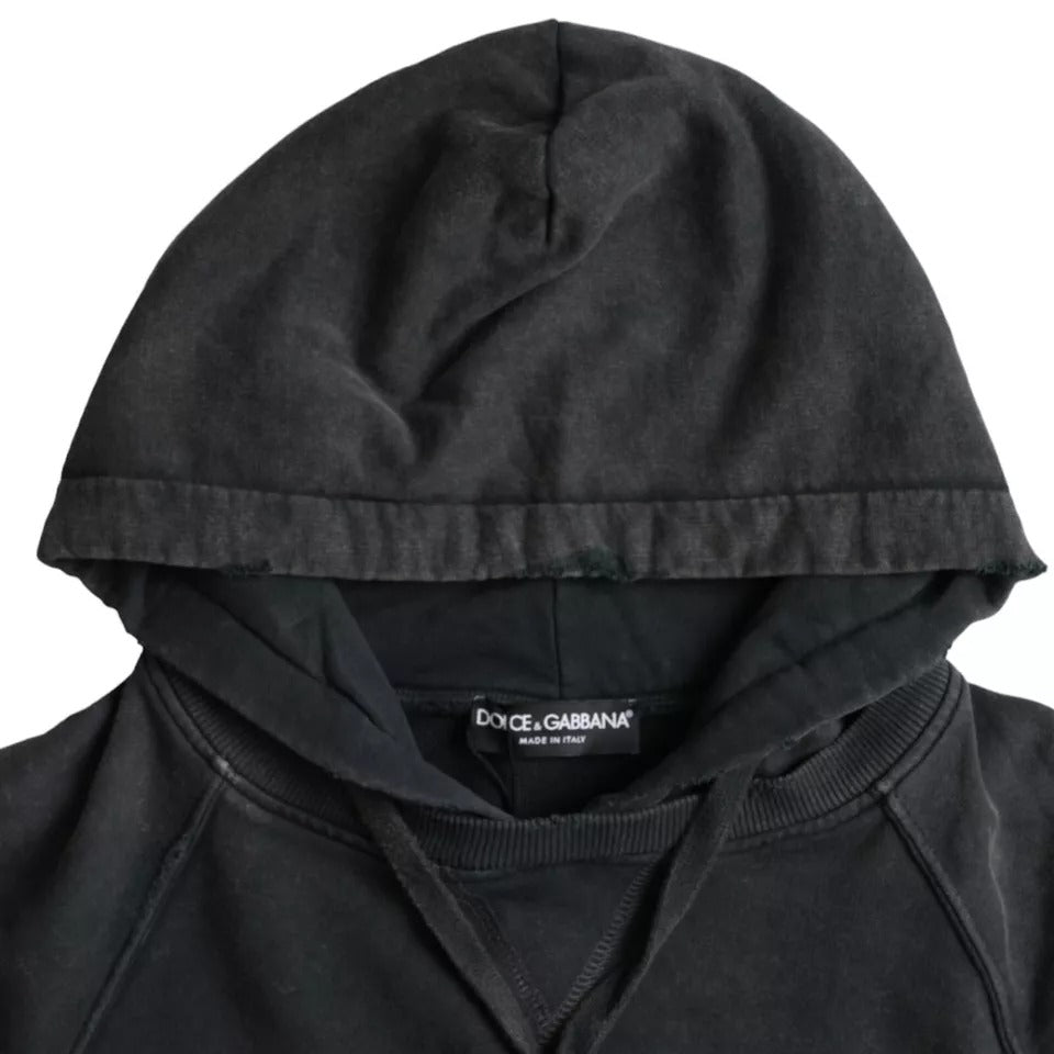 Schwarzes, kurzes T-Shirt aus Baumwolle mit Kapuze und kurzen Ärmeln