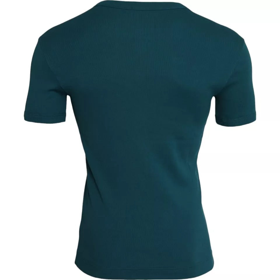 Blaugrünes T-Shirt aus Baumwolle mit Rundhalsausschnitt und kurzen Ärmeln
