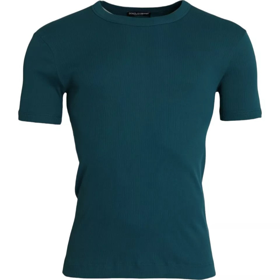 Blaugrünes T-Shirt aus Baumwolle mit Rundhalsausschnitt und kurzen Ärmeln