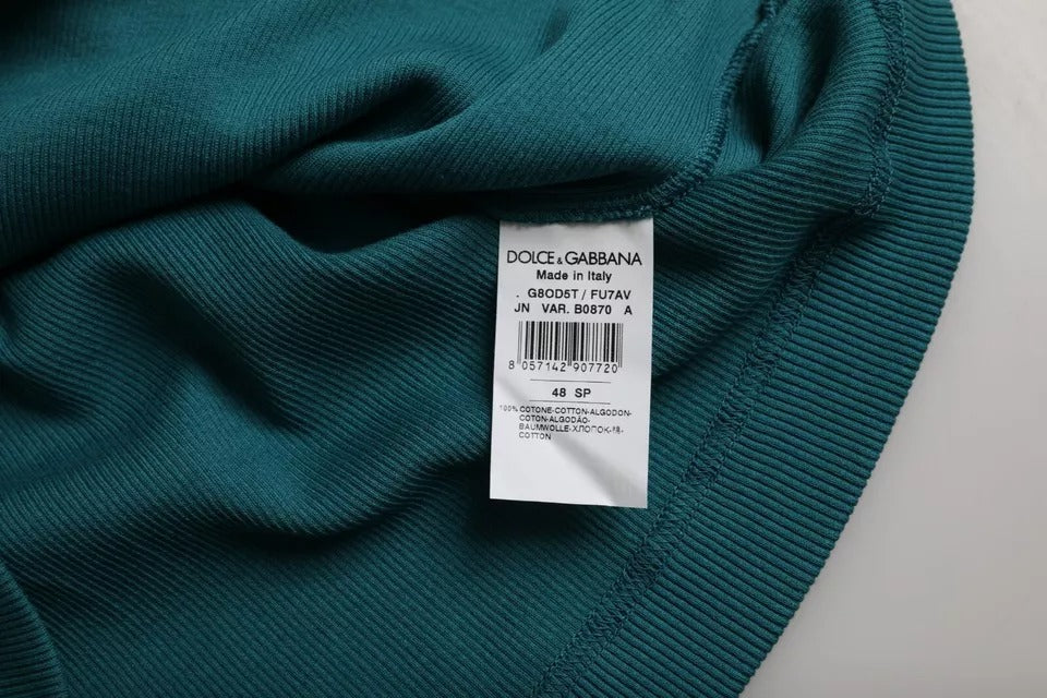 Blaugrünes T-Shirt aus Baumwolle mit Rundhalsausschnitt und kurzen Ärmeln