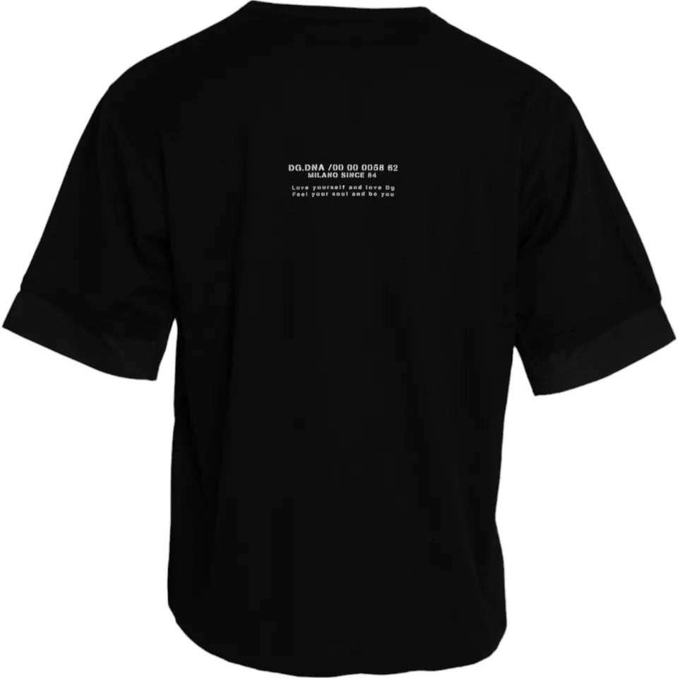 Schwarzes Herren-T-Shirt mit kurzen Ärmeln und Tasche aus Baumwolle