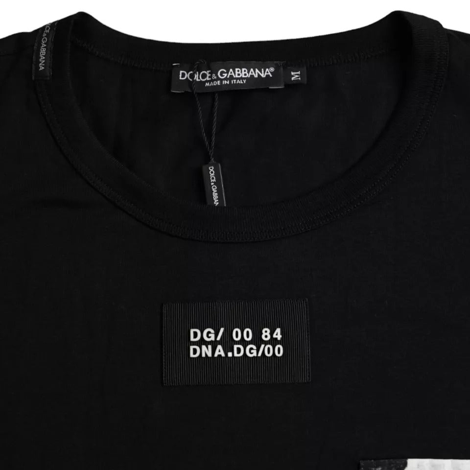 Schwarzes Herren-T-Shirt mit kurzen Ärmeln und Tasche aus Baumwolle