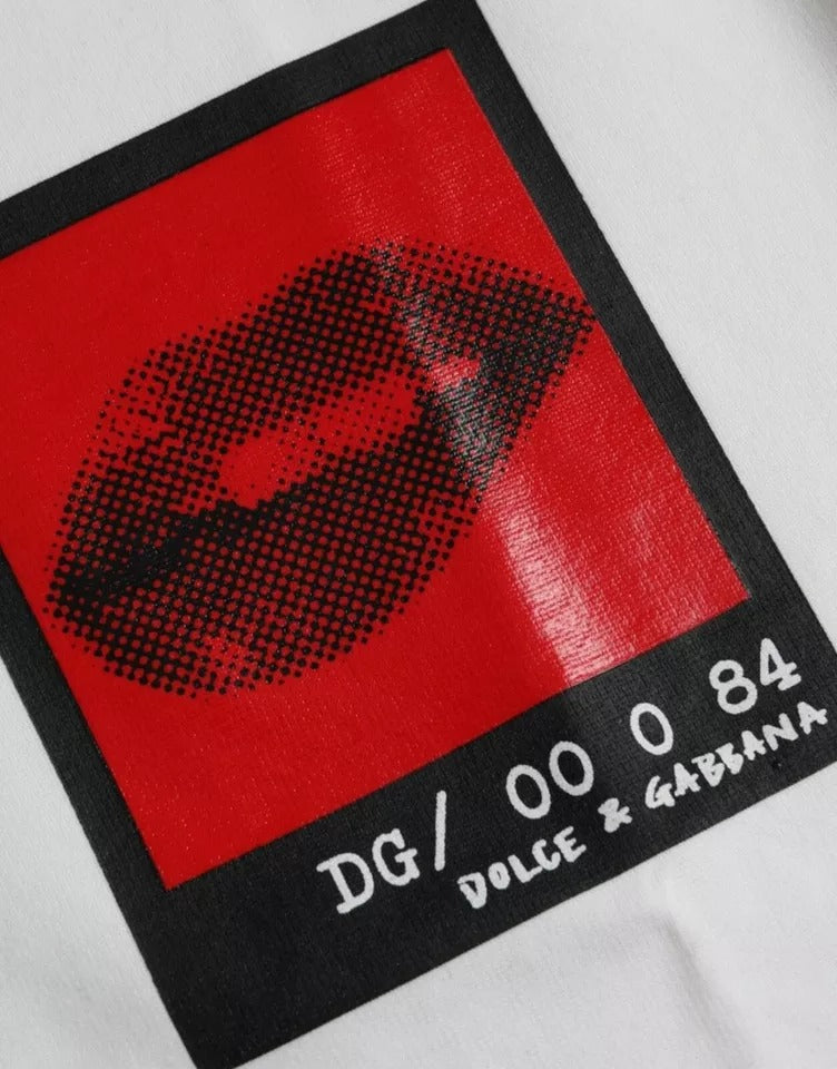 Weißes Herren-T-Shirt aus Baumwolle mit rotem Lippen-Print