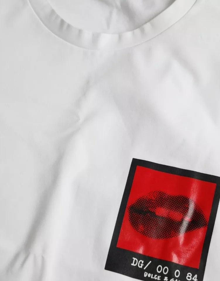 Weißes Herren-T-Shirt aus Baumwolle mit rotem Lippen-Print