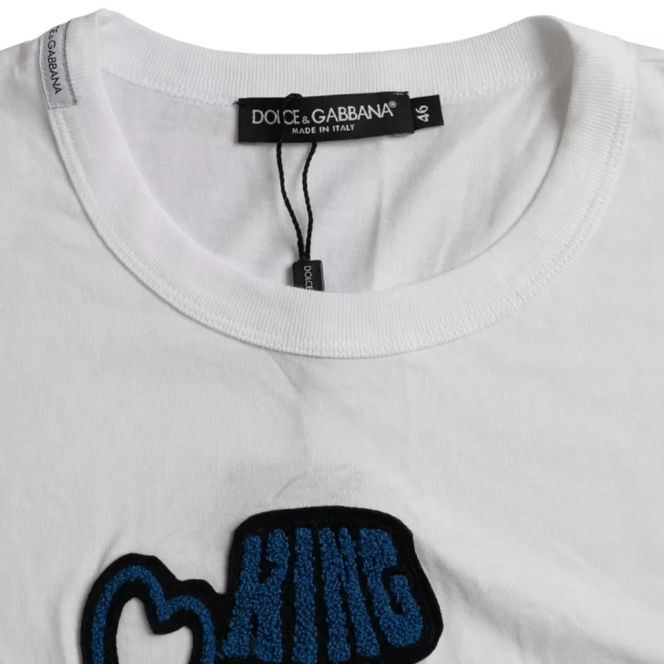 Weißes King Of Love T-Shirt mit Rundhalsausschnitt und kurzen Ärmeln