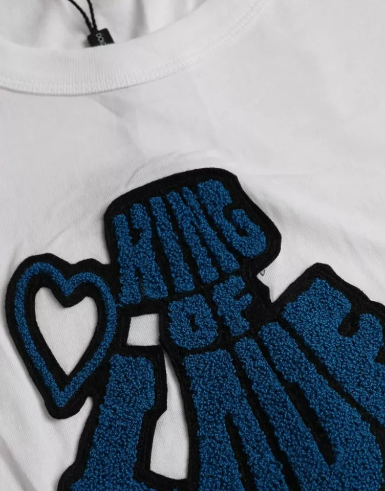 Weißes King Of Love T-Shirt mit Rundhalsausschnitt und kurzen Ärmeln
