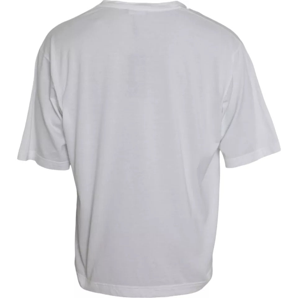 Weißes Kurzarm-T-Shirt aus Baumwolle mit Rundhalsausschnitt