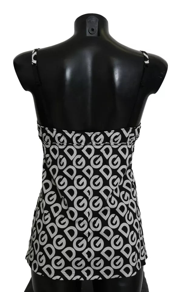 Costume da bagno senza maniche con stampa DG Mania nera