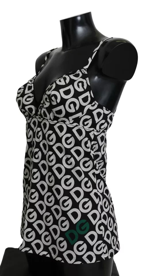 Costume da bagno senza maniche con stampa DG Mania nera