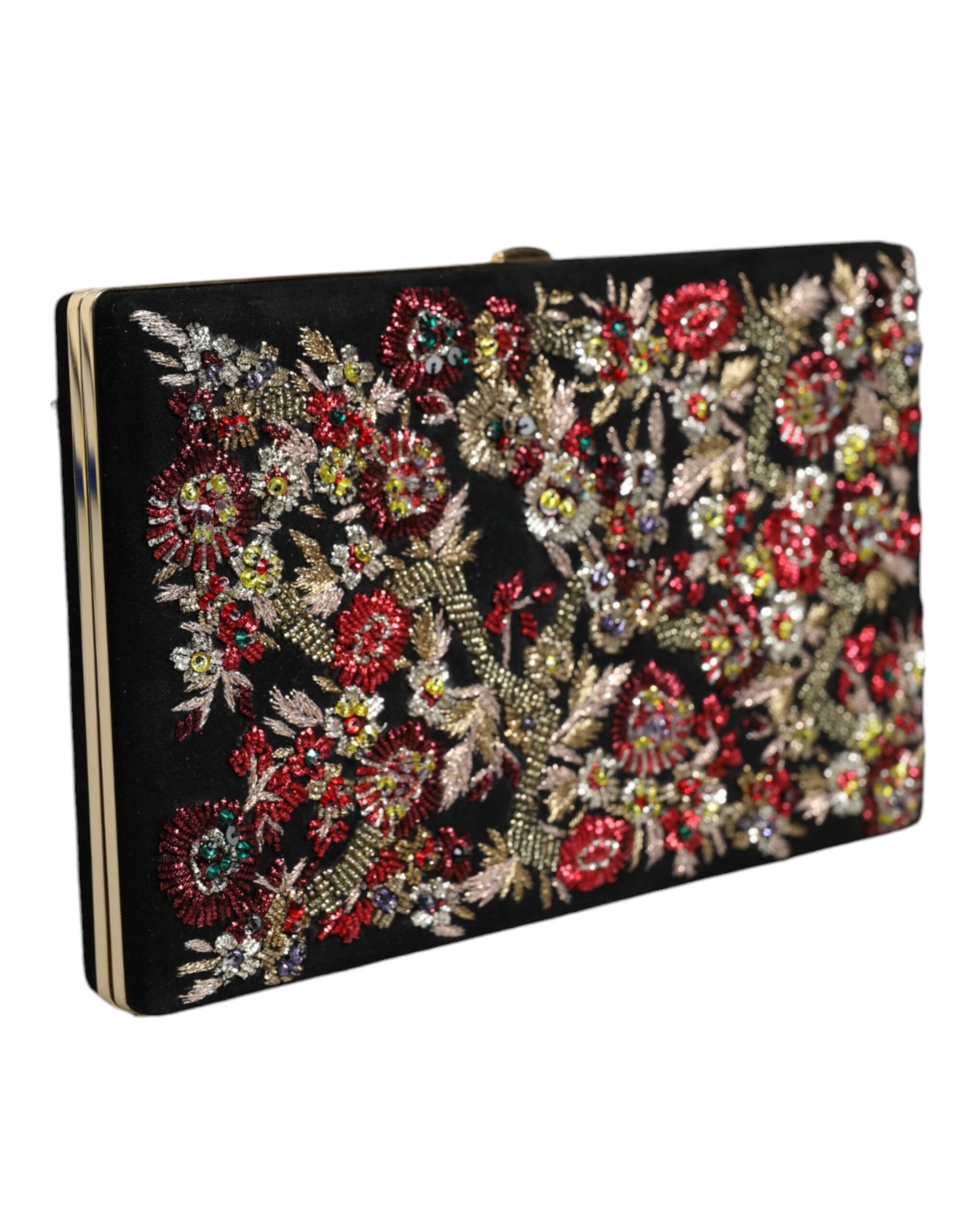 Mehrfarbige Clutch mit Blumenmuster und goldenem Rahmen, Abendtasche