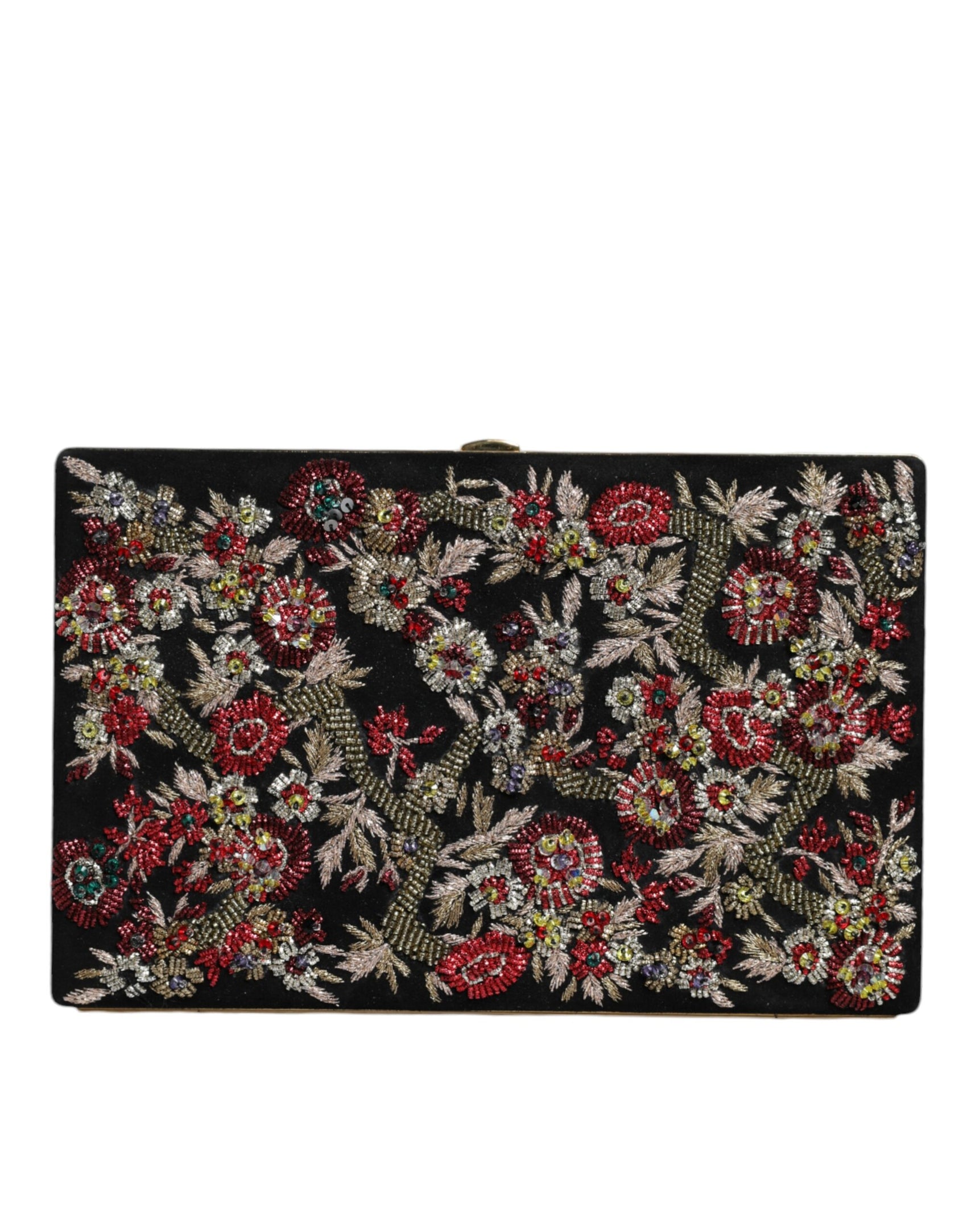 Mehrfarbige Clutch mit Blumenmuster und goldenem Rahmen, Abendtasche