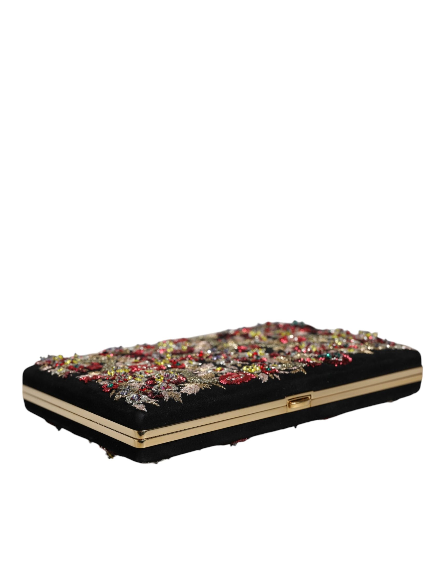 Mehrfarbige Clutch mit Blumenmuster und goldenem Rahmen, Abendtasche