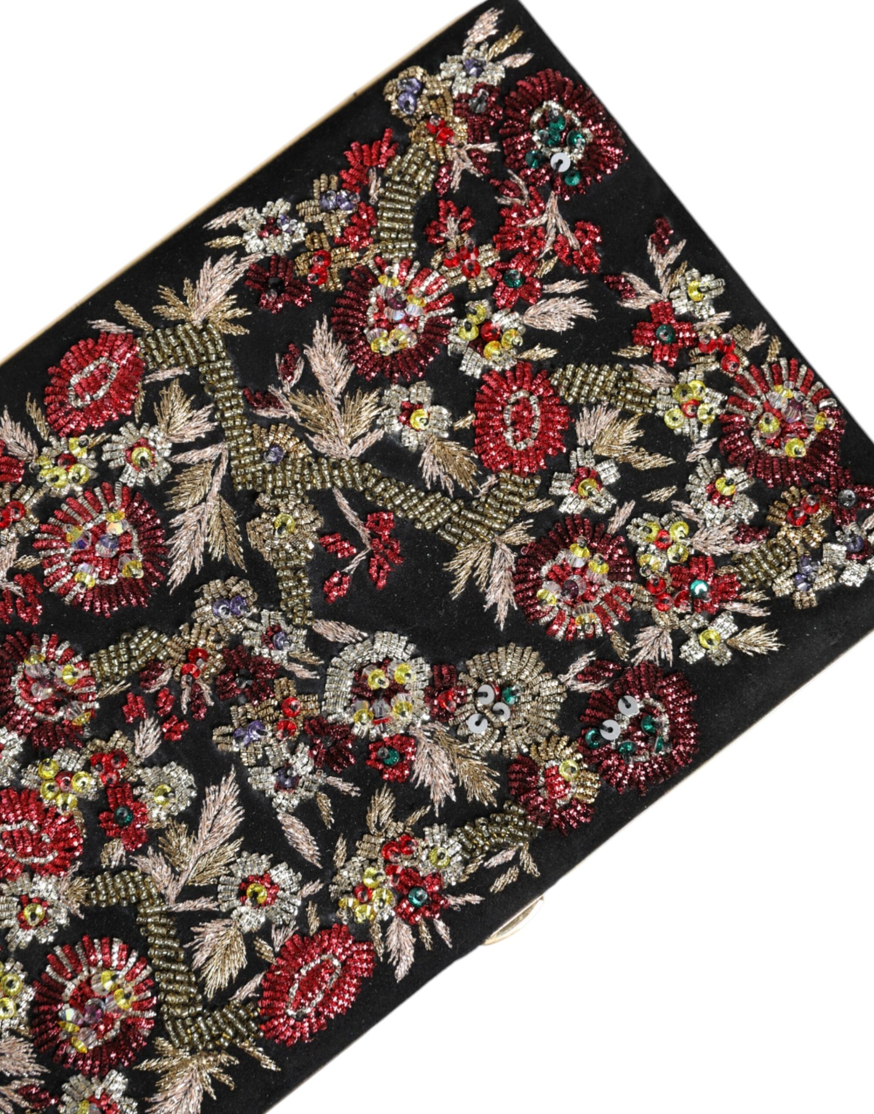 Mehrfarbige Clutch mit Blumenmuster und goldenem Rahmen, Abendtasche