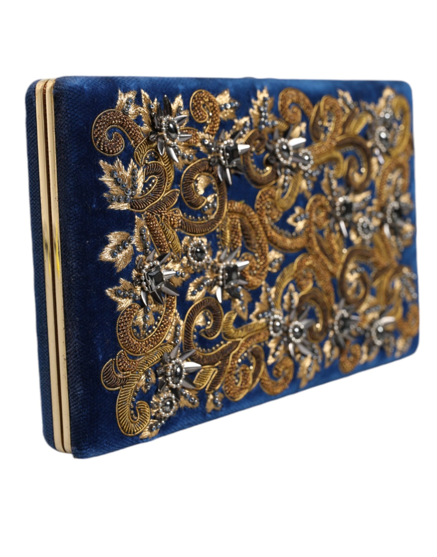 Blaue Clutch aus Samt mit Goldrahmen, für Abendveranstaltungen, Partys