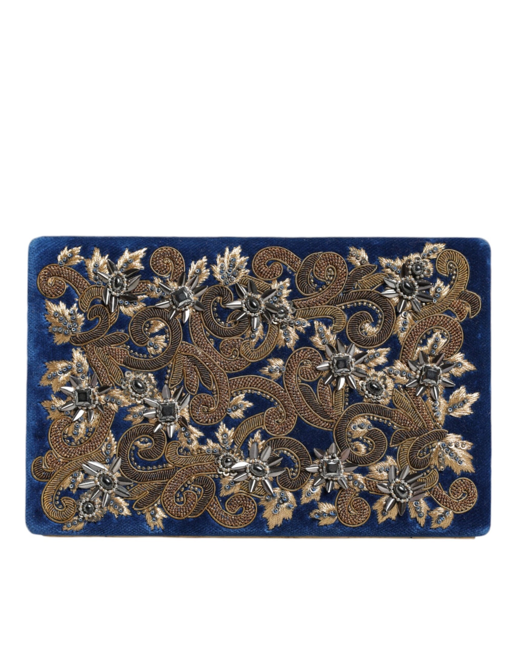 Blaue Clutch aus Samt mit Goldrahmen, für Abendveranstaltungen, Partys