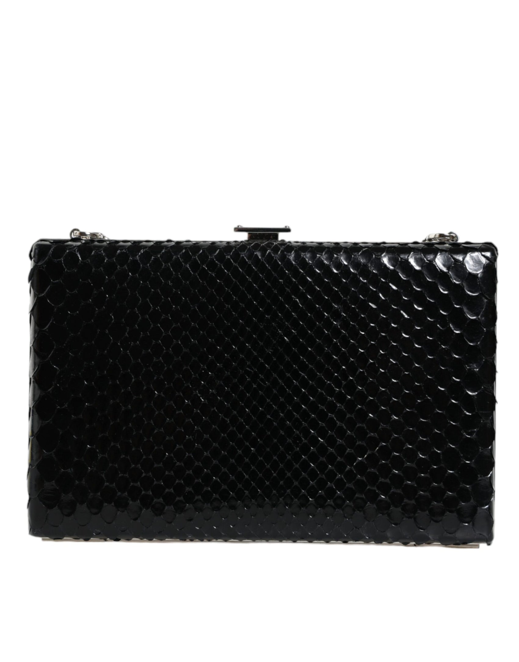 Schwarze Clutch aus Leder mit silbernem Rahmen, Mini-Umhängetasche