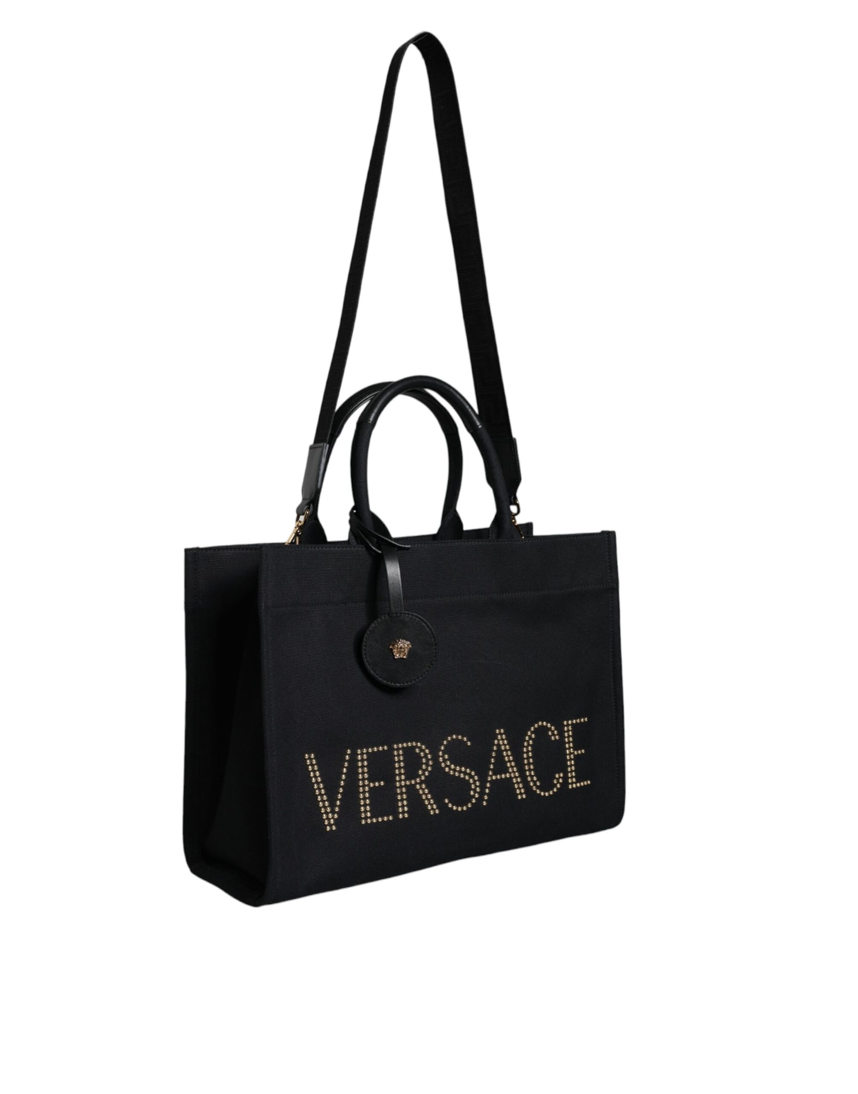 Schwarze Umhängetasche aus Canvas und Leder mit Logo