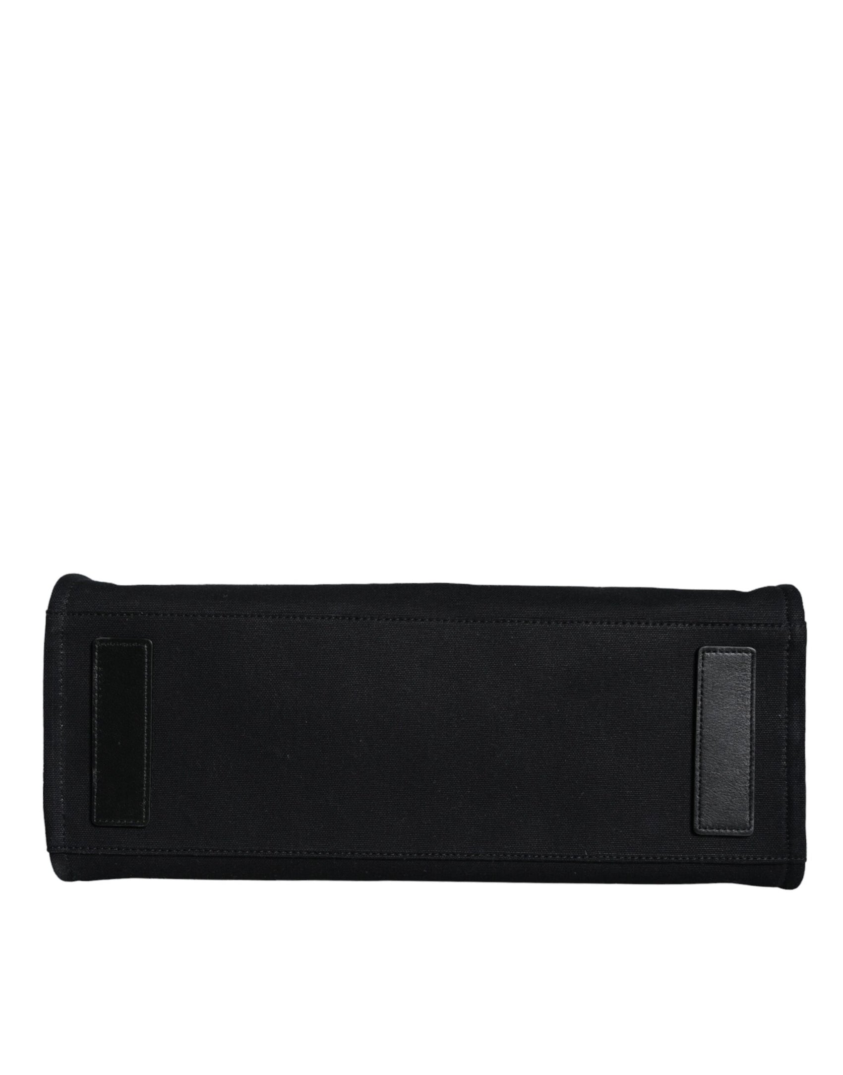 Schwarze Umhängetasche aus Canvas und Leder mit Logo