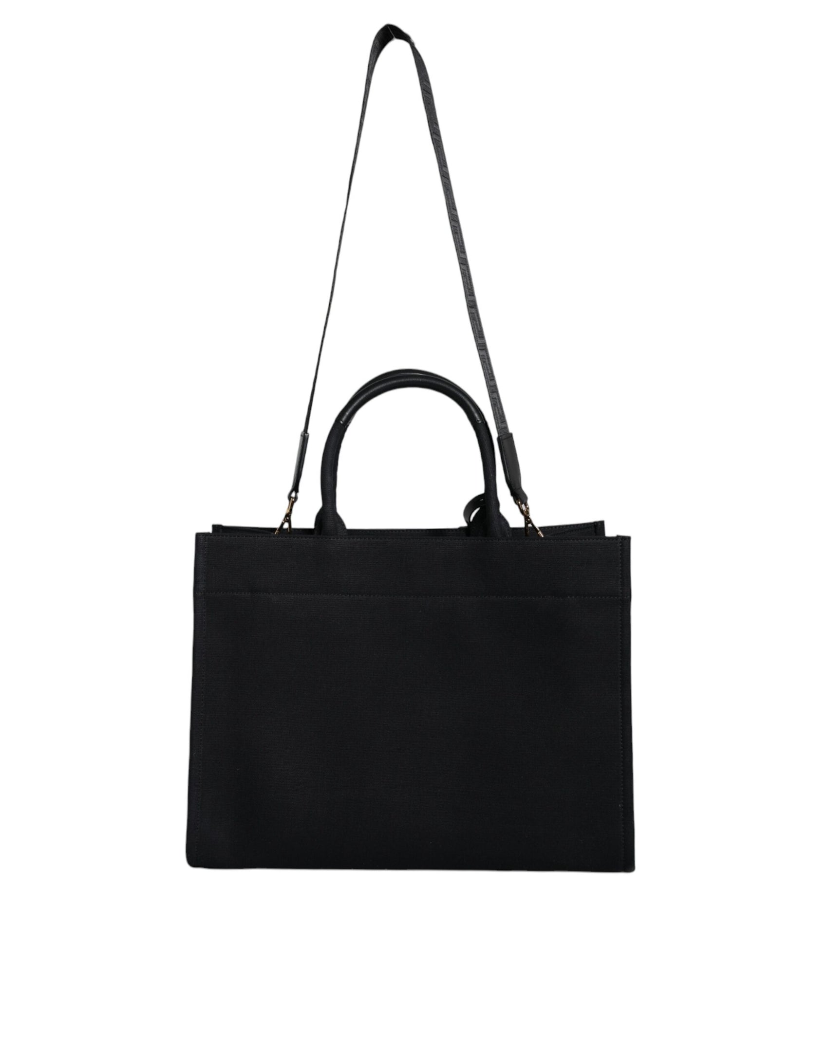 Schwarze Umhängetasche aus Canvas und Leder mit Logo