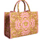 Pink Printed Large Fabric Leather Shopping Tote Bag