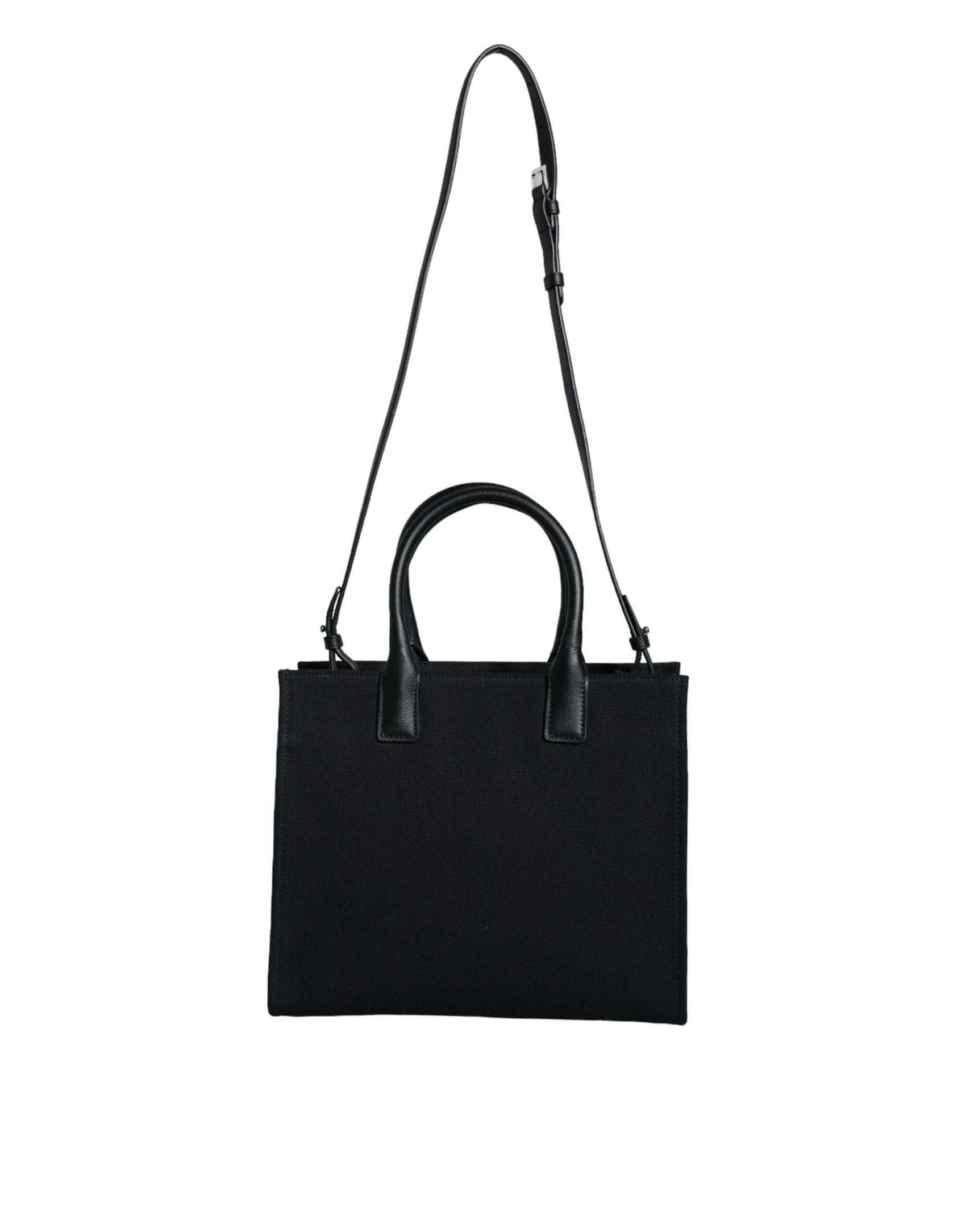 Schwarze Umhängetasche aus Canvas und Leder mit Logo