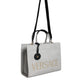 White Top Handle Canvas Leather Logo Crossbody Tote Bag