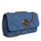 Blue Quilted Denim Leather Crossbody Shoulder Bag