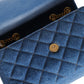 Blue Quilted Denim Leather Crossbody Shoulder Bag