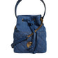 Blue Quilted Denim Leather Crossbody Shoulder Bag