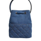 Blue Quilted Denim Leather Crossbody Shoulder Bag