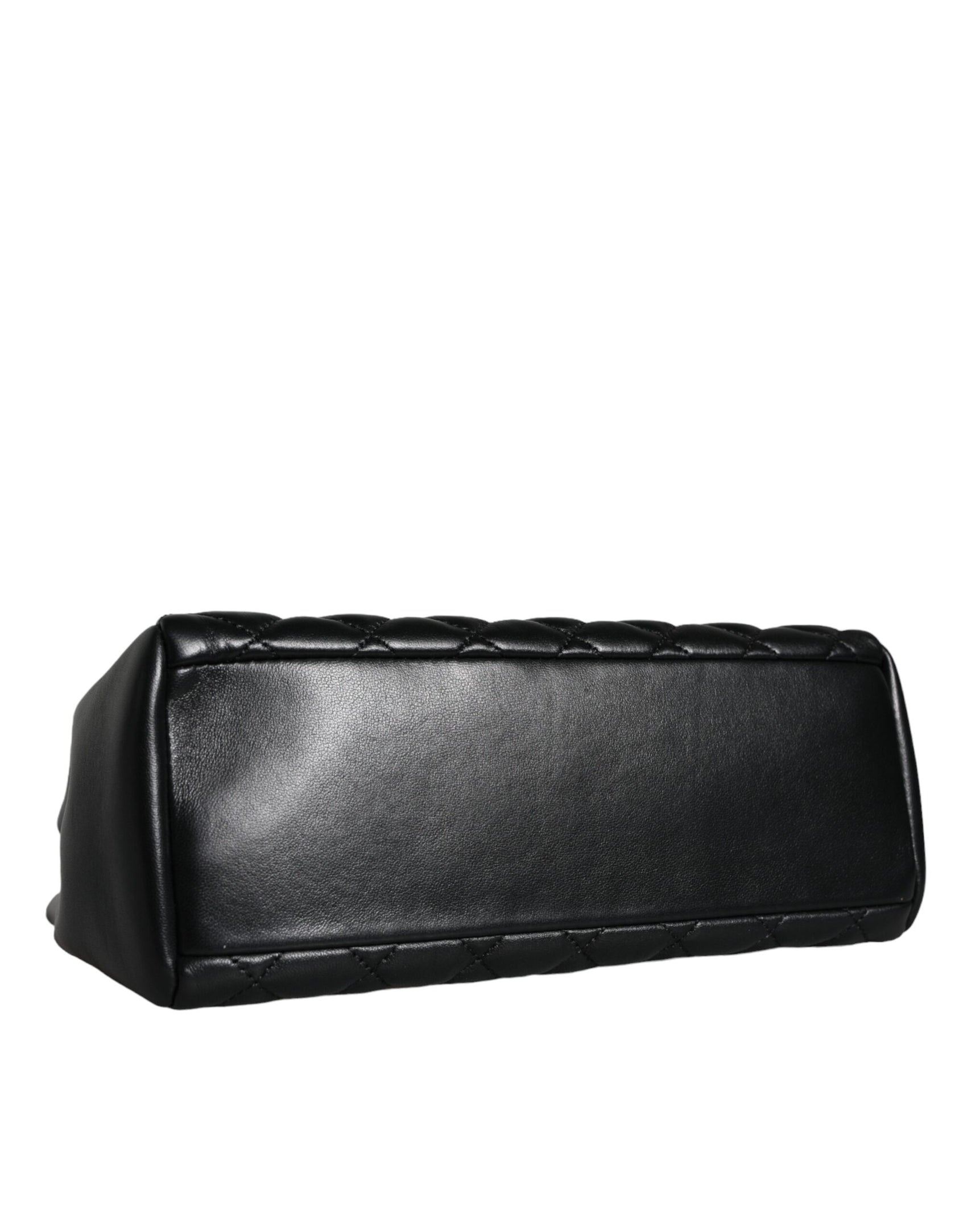 Borsa a tracolla con catena in pelle nappa trapuntata nera