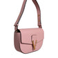 Pink Grainy Calf Leather Logo Crossbody Shoulder Bag