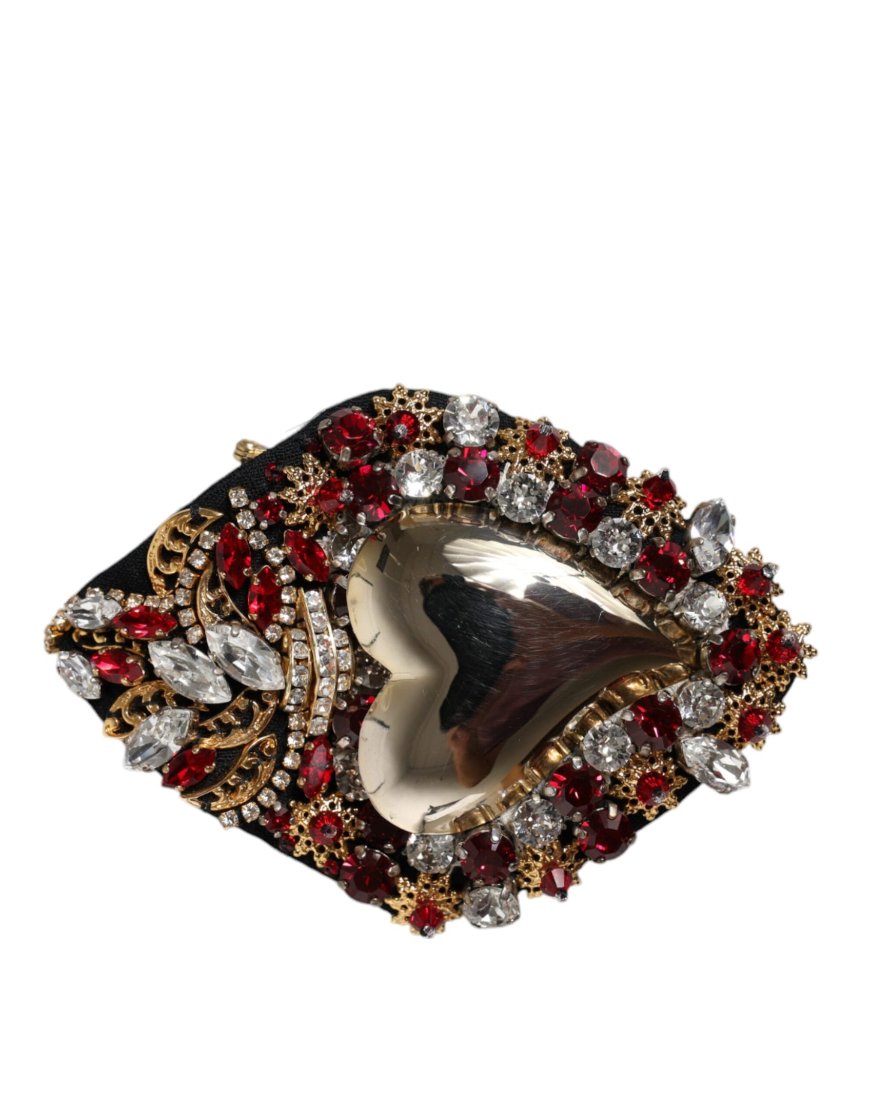 Spilla in ottone color oro con cristalli a forma di cuore sacro