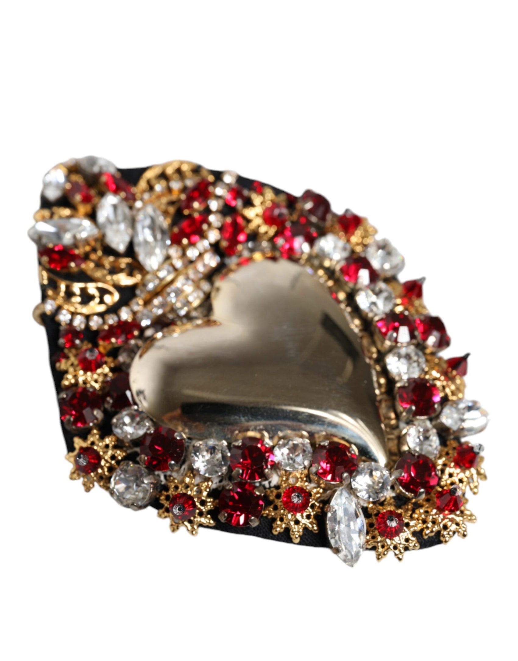Spilla in ottone color oro con cristalli a forma di cuore sacro