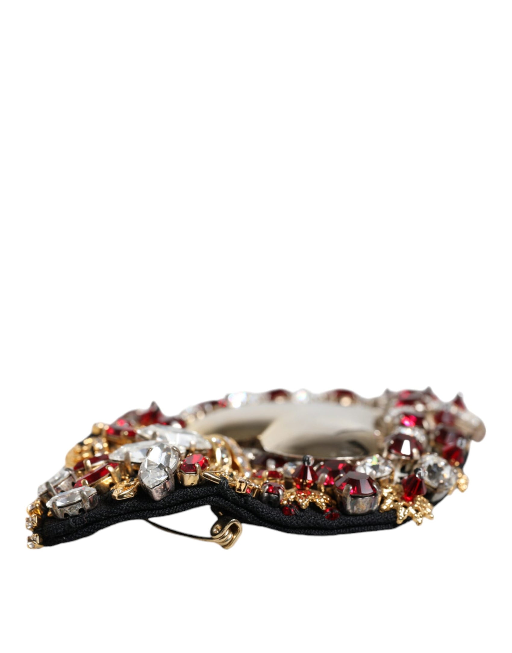 Spilla in ottone color oro con cristalli a forma di cuore sacro