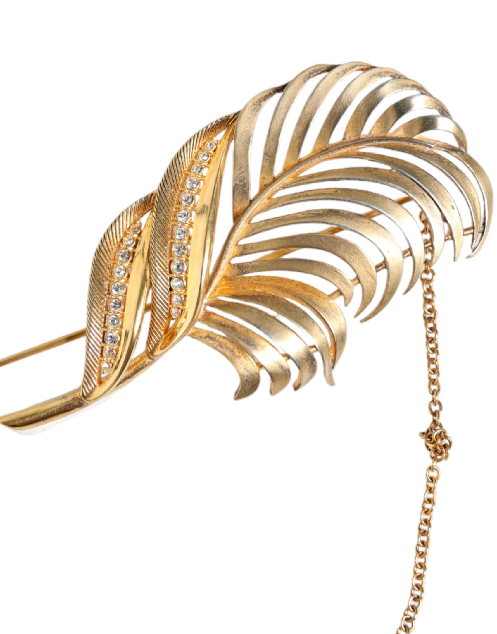 Spilla a catena con cristalli in foglia d'argento sterling 925 color oro