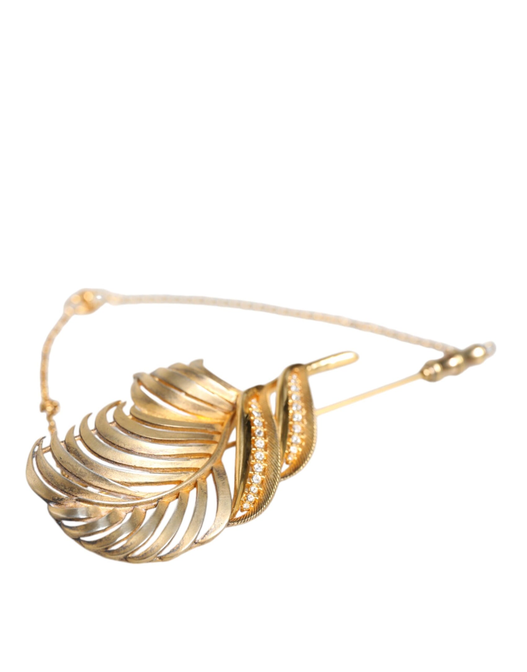 Spilla a catena con cristalli in foglia d'argento sterling 925 color oro