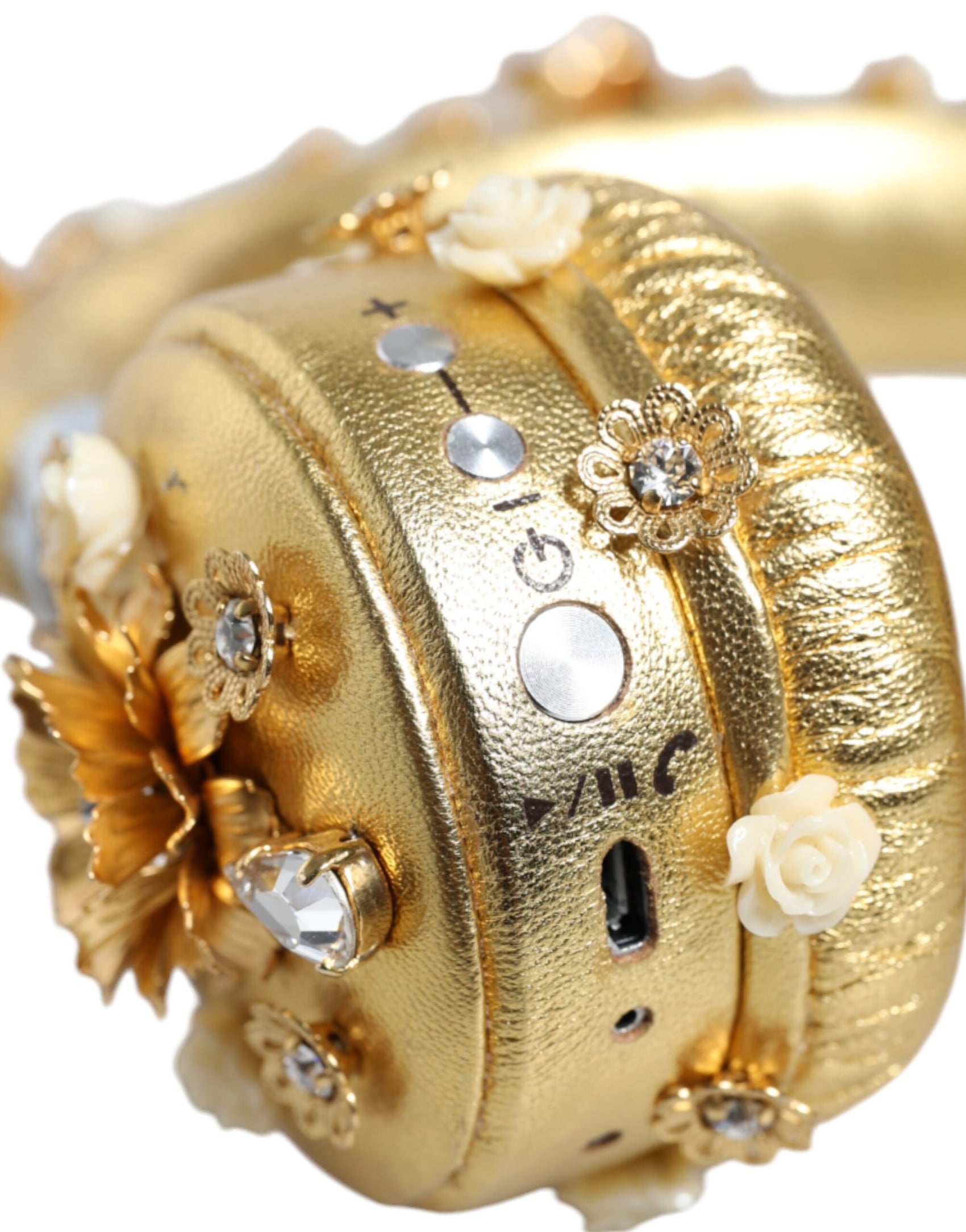 Gold Leder Floral Kristall Engel Headset Kopfhörer