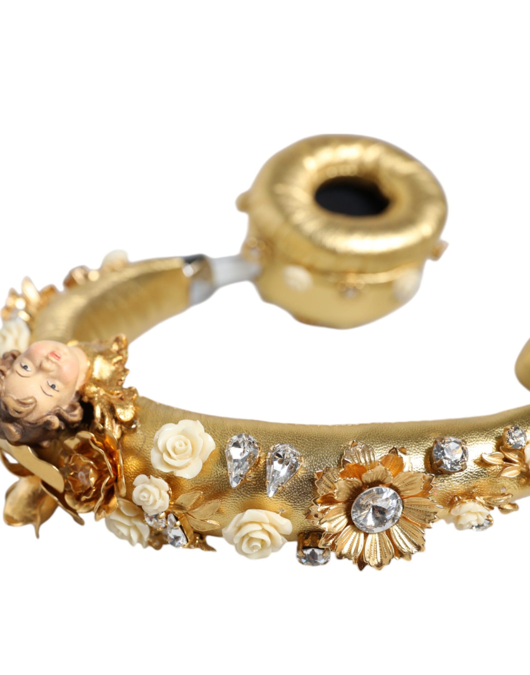 Gold Leder Floral Kristall Engel Headset Kopfhörer