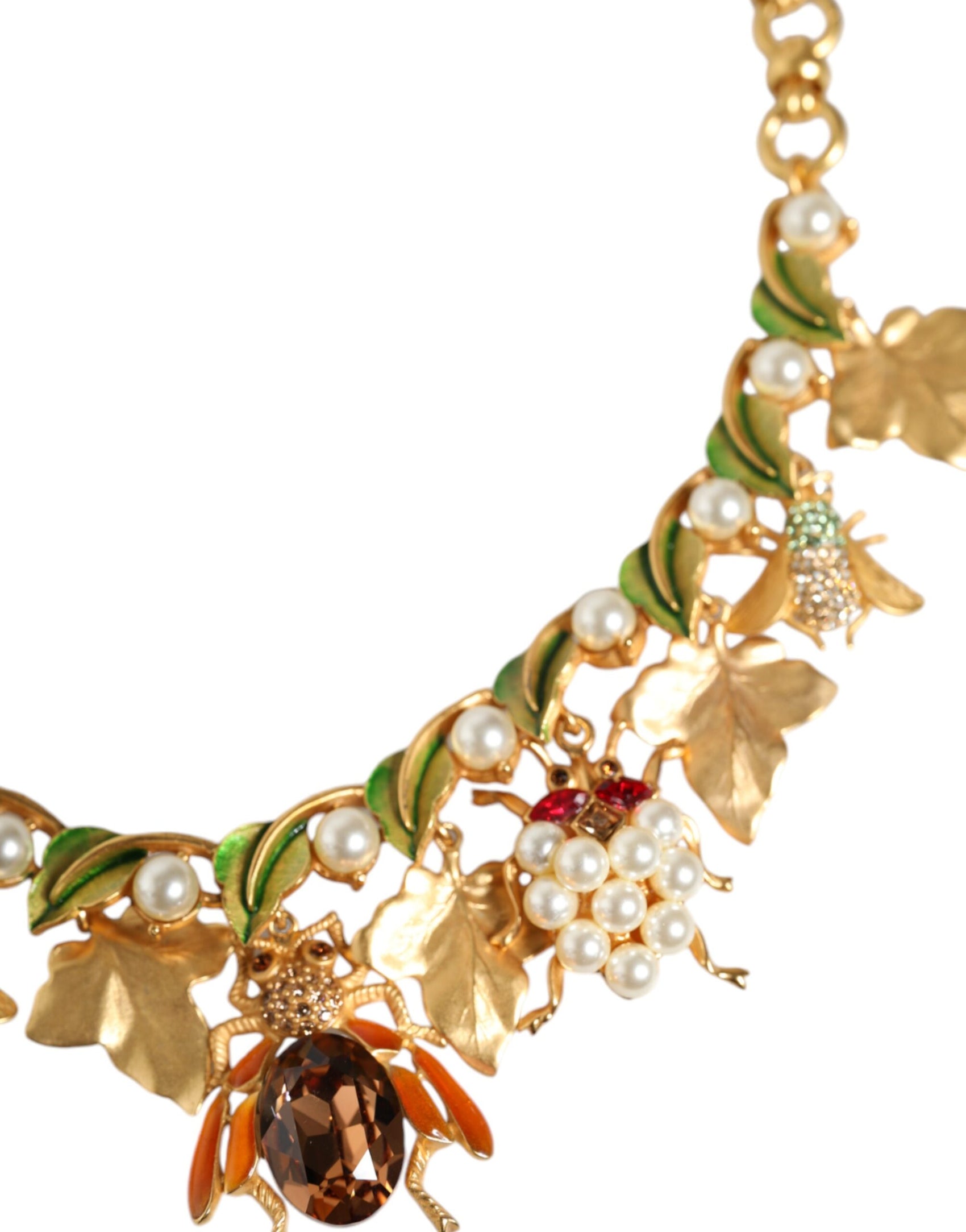 Collana con ciondolo a forma di insetto in cristallo e ottone dorato