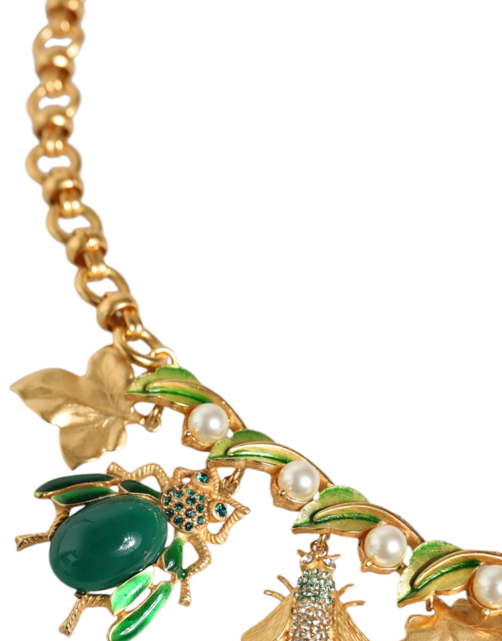 Collana con ciondolo a forma di insetto in cristallo e ottone dorato