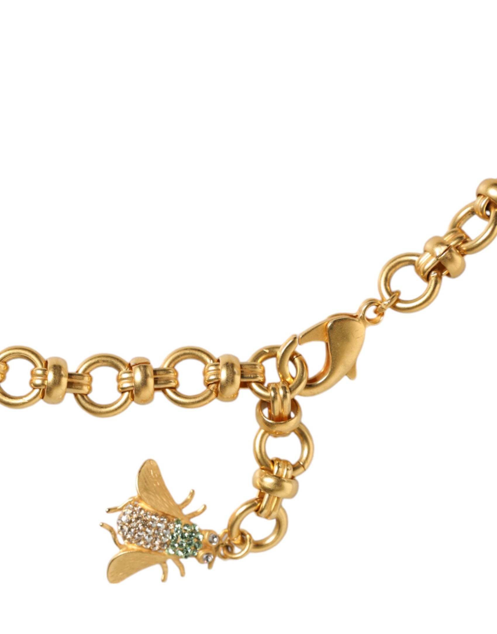 Collana con ciondolo a forma di insetto in cristallo e ottone dorato