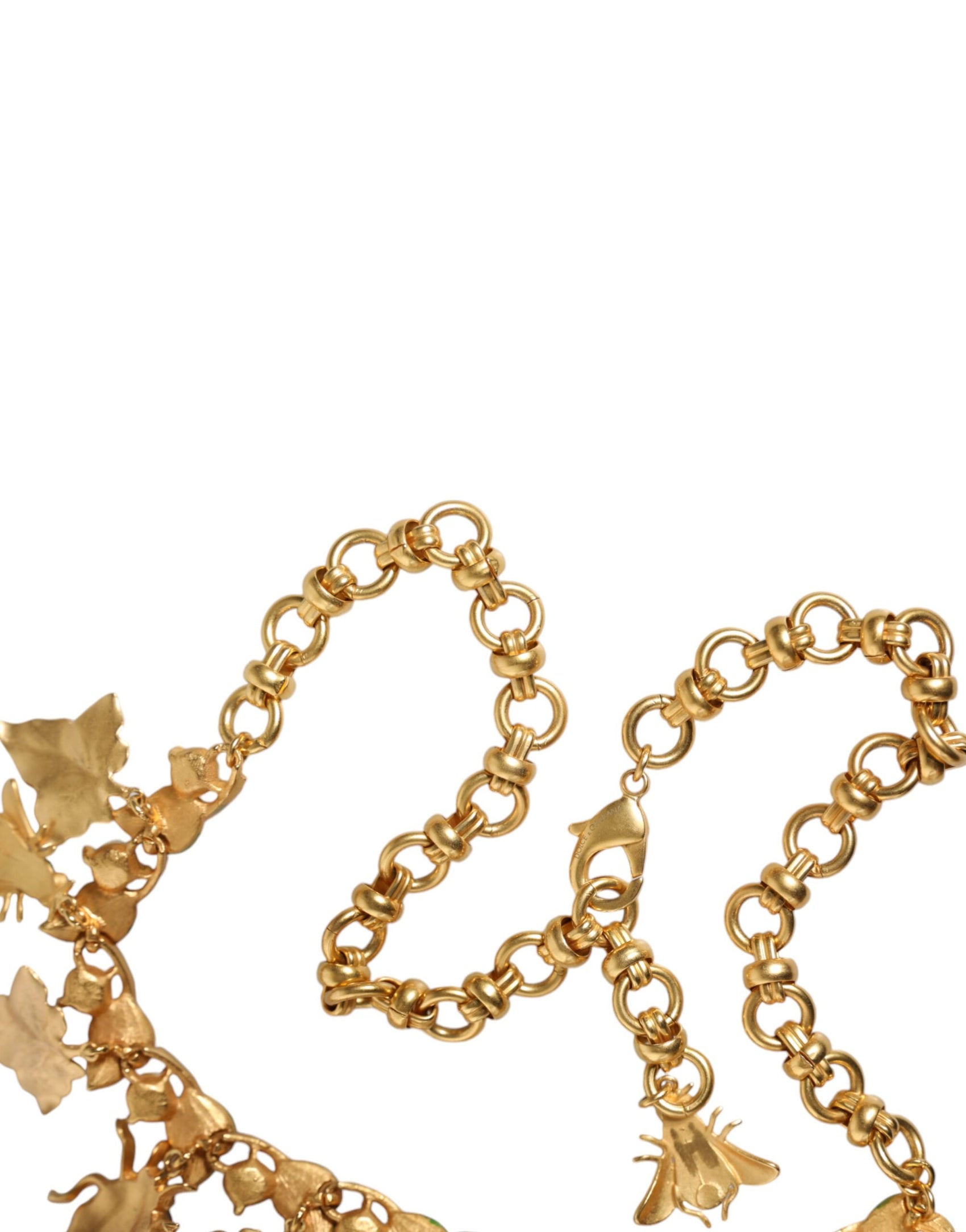 Collana con ciondolo a forma di insetto in cristallo e ottone dorato