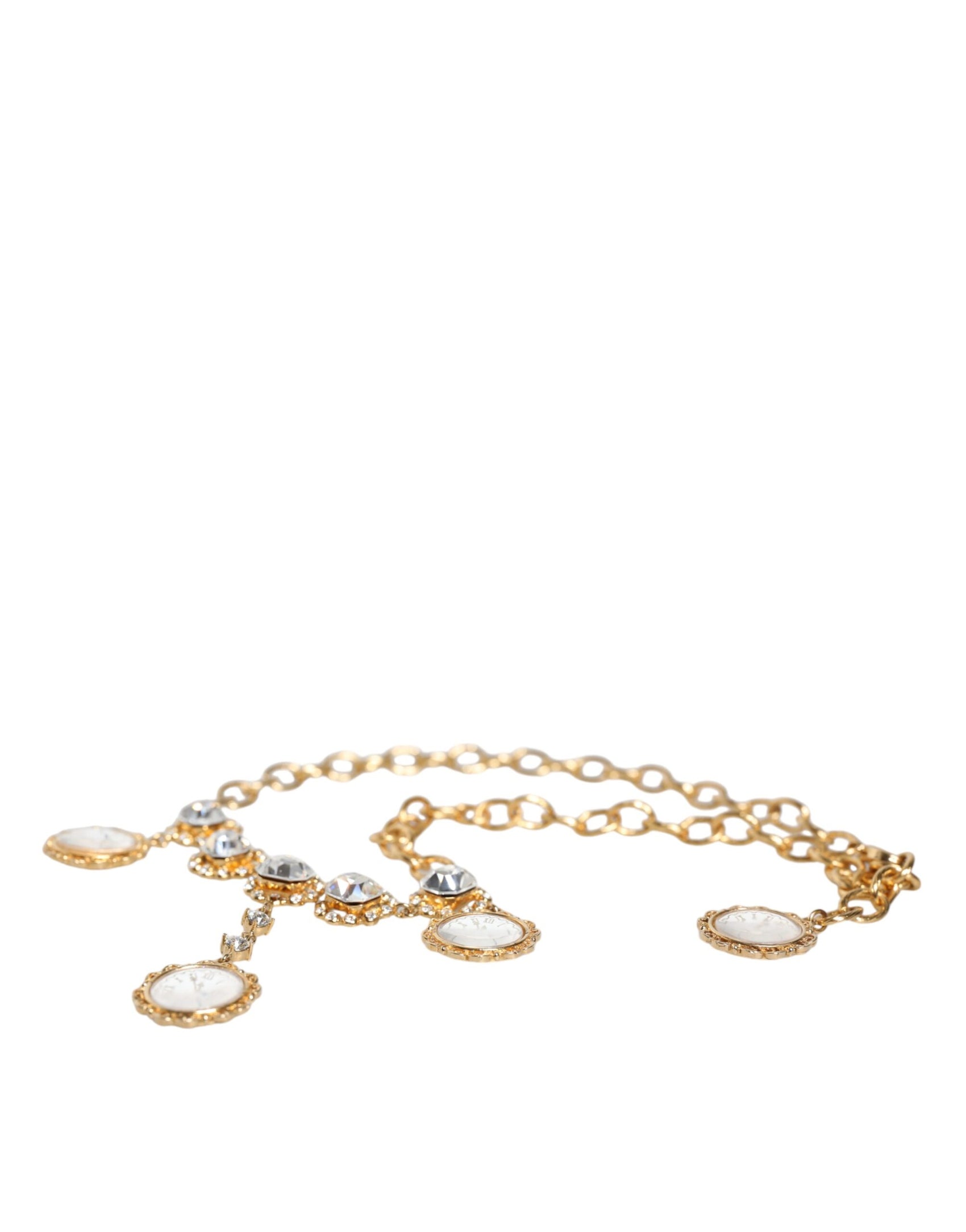 Collana con ciondolo con orologio in ottone e cristallo a catena in oro