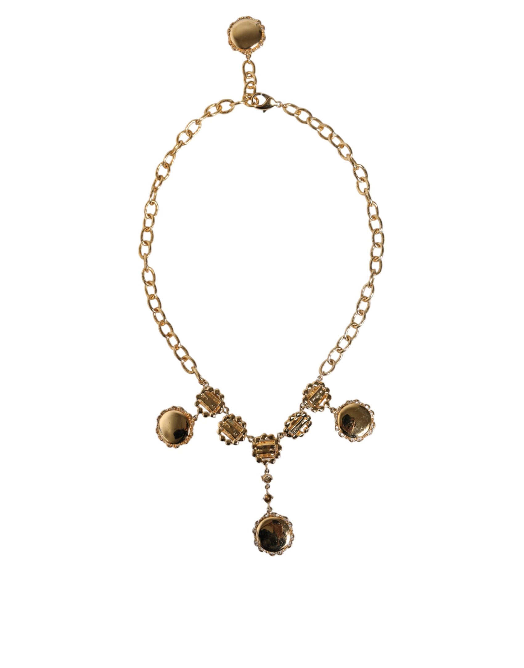 Collana con ciondolo con orologio in ottone e cristallo a catena in oro