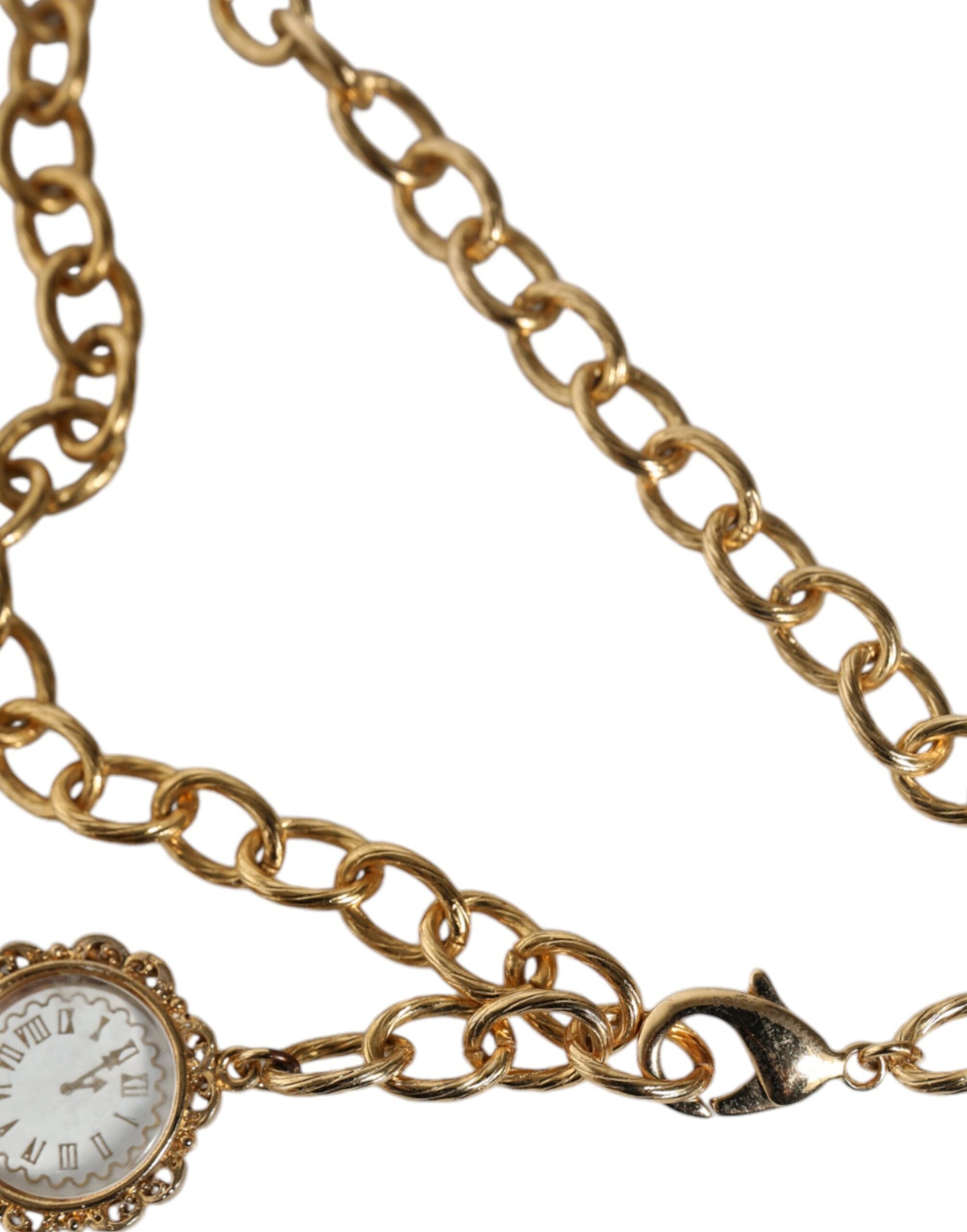 Collana con ciondolo con orologio in ottone e cristallo a catena in oro