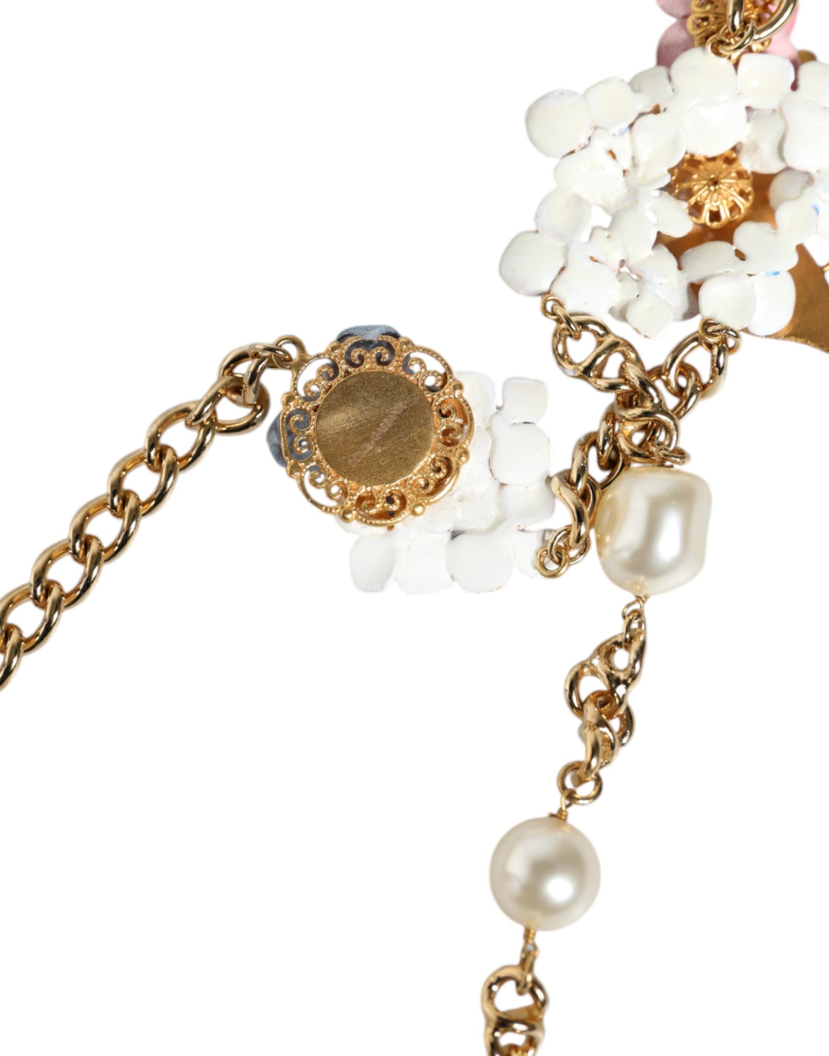 Collana con catena in ottone dorato e perle di cristallo a strati floreali