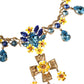 Gold Brass Chain Floral Crystal Cross Pendant Necklace