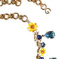 Gold Brass Chain Floral Crystal Cross Pendant Necklace