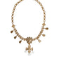 Gold Brass Chain Floral Crystal Cross Pendant Necklace